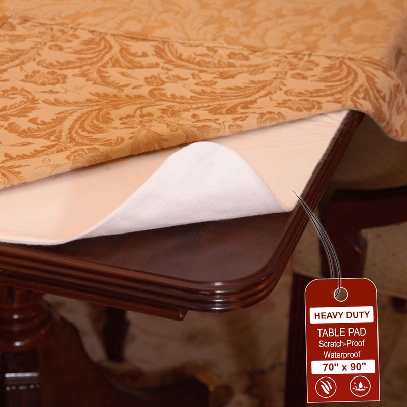 LAMINET - Deluxe Cushioned Heavy-Duty Table Pad Protector for Dining Room Table - 70" x 90" Oblong Waterproof Vinyl Table Padding Under Tablecloth Cover for Rectangular Square Tables - Image 1
